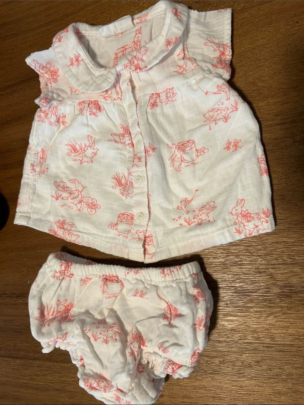 GAP White & Coral Printed Baby Two-Piece Top and Diaper Cover